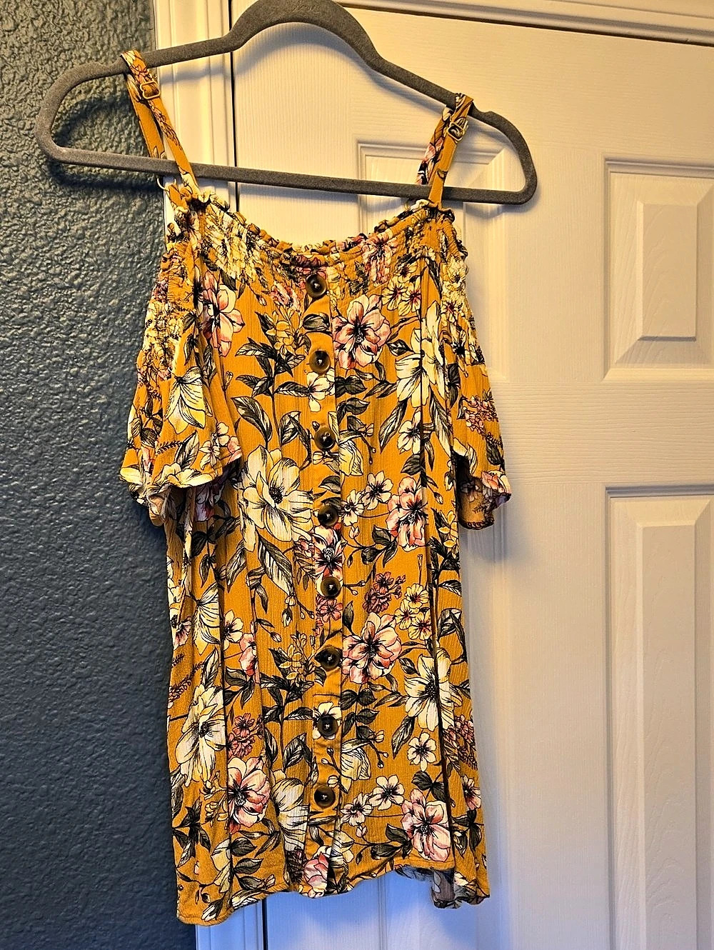 Torrid Floral Faux Button-Front Off The Shoulder Top
